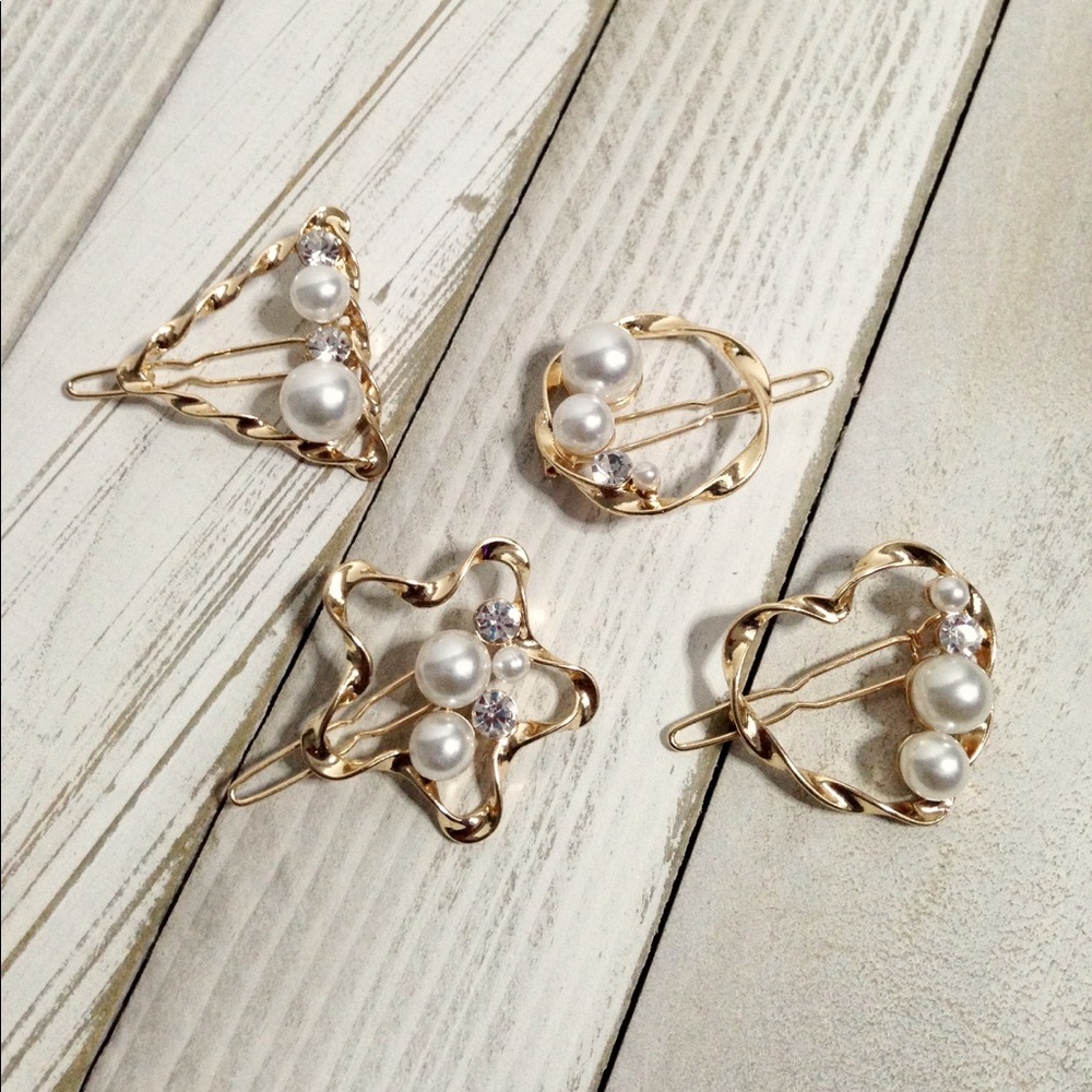 Star Heart Triangle Circle Pearl hair clips